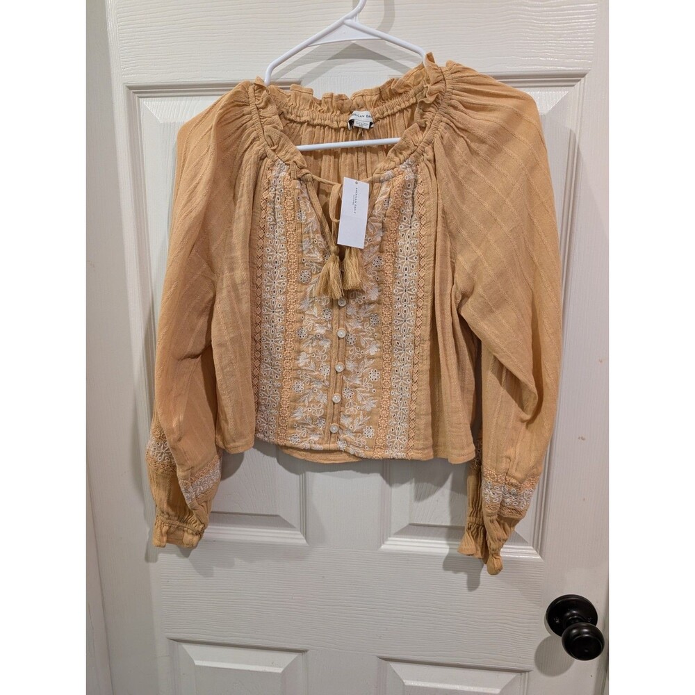 Bohemian Peasant Romantic Cropped Relaxed Embroided Puffed Long Sleeve Blouse